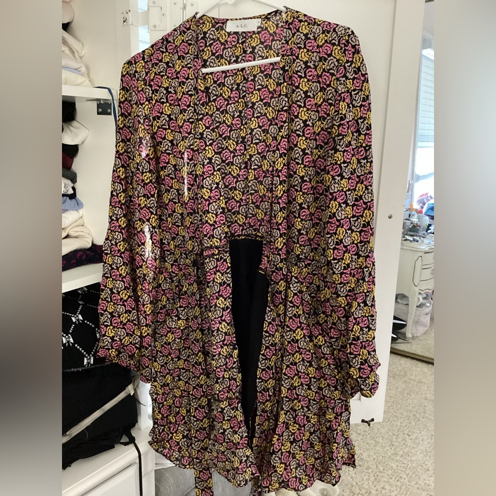 A.L.C. Black and Pink Floral Wrap Dress
